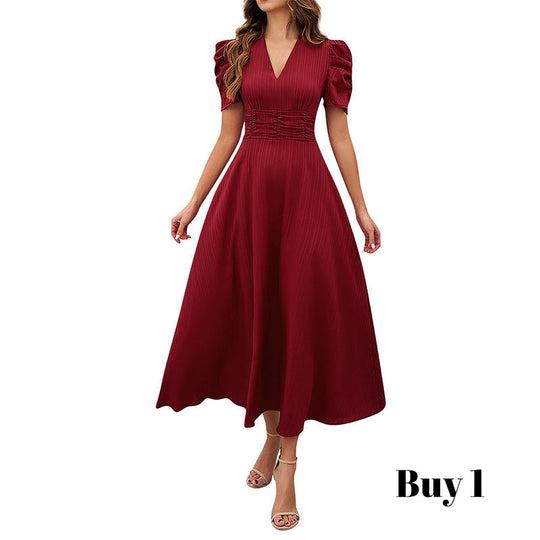 🥳2026 HOT SALE🥳💞50K+ SOLD!💥💕🌿 50% OFF! Elegant Puff Sleeve Dress – V-neck & high waist create hourglass shape. Breathable, wrinkle-resistant. Perfect for mature women. 👗✅