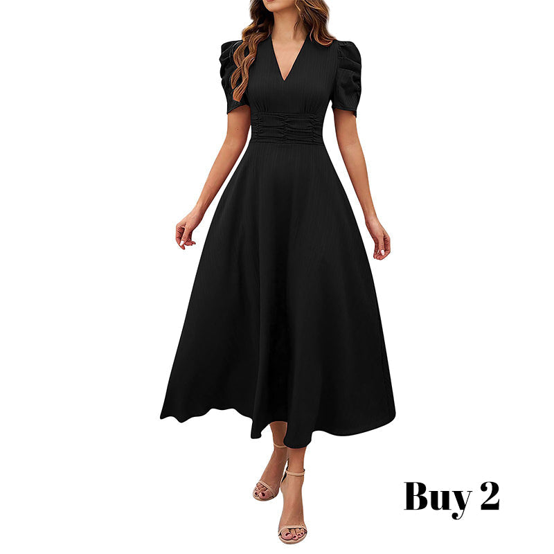 🥳2026 HOT SALE🥳💞50K+ SOLD!💥💕🌿 50% OFF! Elegant Puff Sleeve Dress – V-neck & high waist create hourglass shape. Breathable, wrinkle-resistant. Perfect for mature women. 👗✅
