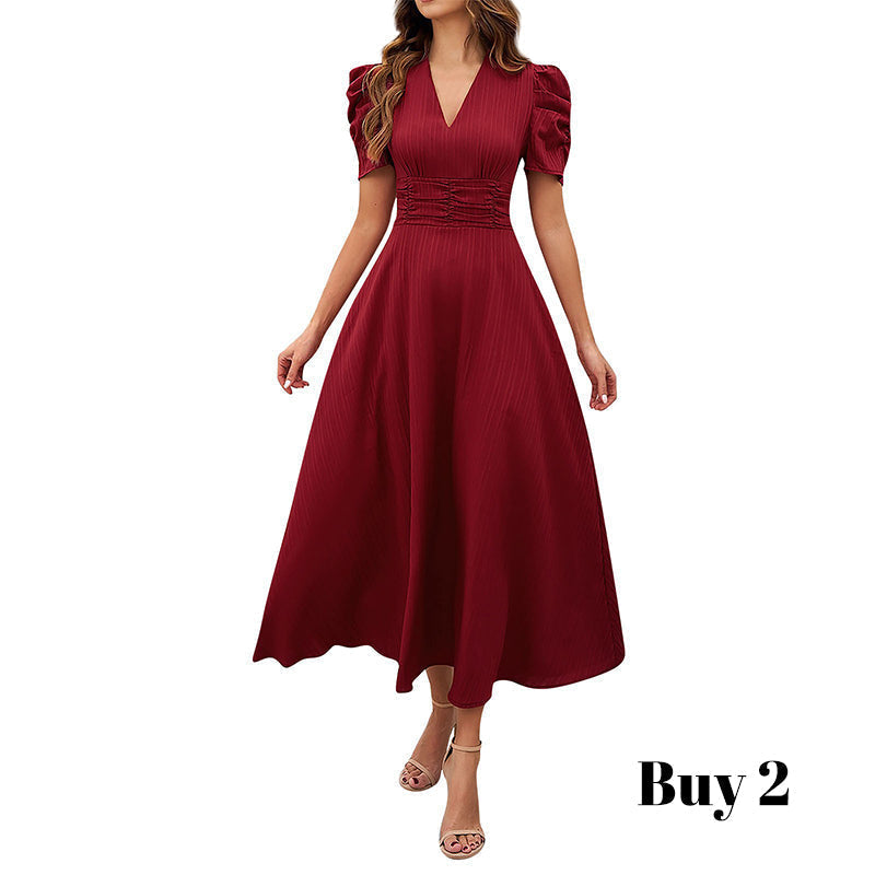 🥳2026 HOT SALE🥳💞50K+ SOLD!💥💕🌿 50% OFF! Elegant Puff Sleeve Dress – V-neck & high waist create hourglass shape. Breathable, wrinkle-resistant. Perfect for mature women. 👗✅