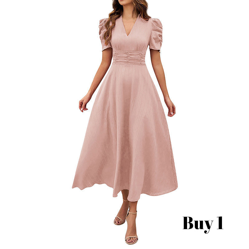 🥳2026 HOT SALE🥳💞50K+ SOLD!💥💕🌿 50% OFF! Elegant Puff Sleeve Dress – V-neck & high waist create hourglass shape. Breathable, wrinkle-resistant. Perfect for mature women. 👗✅