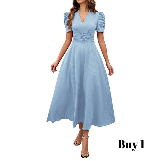 🥳2026 HOT SALE🥳💞50K+ SOLD!💥💕🌿 50% OFF! Elegant Puff Sleeve Dress – V-neck & high waist create hourglass shape. Breathable, wrinkle-resistant. Perfect for mature women. 👗✅