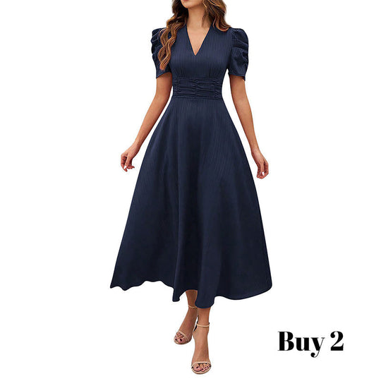 🥳2026 HOT SALE🥳💞50K+ SOLD!💥💕🌿 50% OFF! Elegant Puff Sleeve Dress – V-neck & high waist create hourglass shape. Breathable, wrinkle-resistant. Perfect for mature women. 👗✅