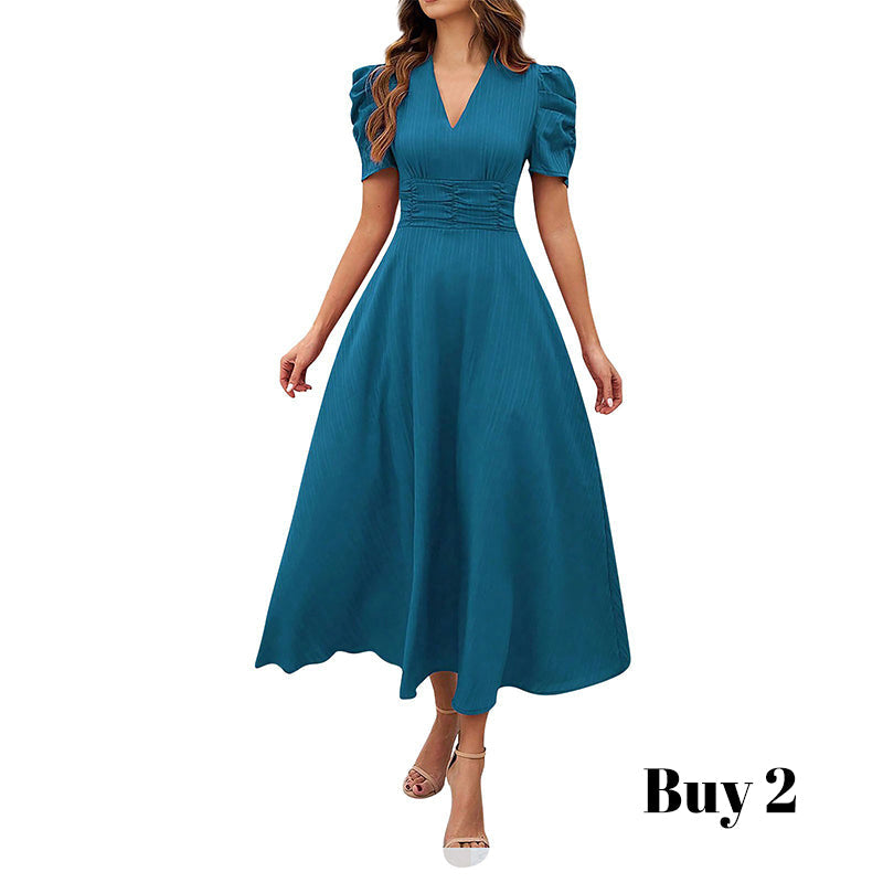 🥳2026 HOT SALE🥳💞50K+ SOLD!💥💕🌿 50% OFF! Elegant Puff Sleeve Dress – V-neck & high waist create hourglass shape. Breathable, wrinkle-resistant. Perfect for mature women. 👗✅