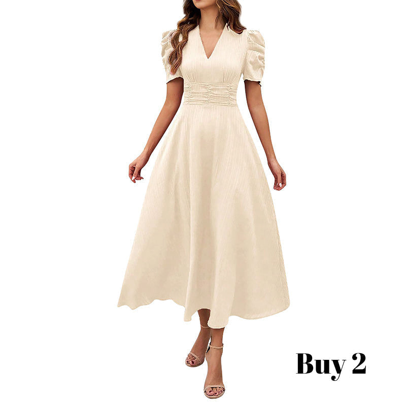 🥳2026 HOT SALE🥳💞50K+ SOLD!💥💕🌿 50% OFF! Elegant Puff Sleeve Dress – V-neck & high waist create hourglass shape. Breathable, wrinkle-resistant. Perfect for mature women. 👗✅