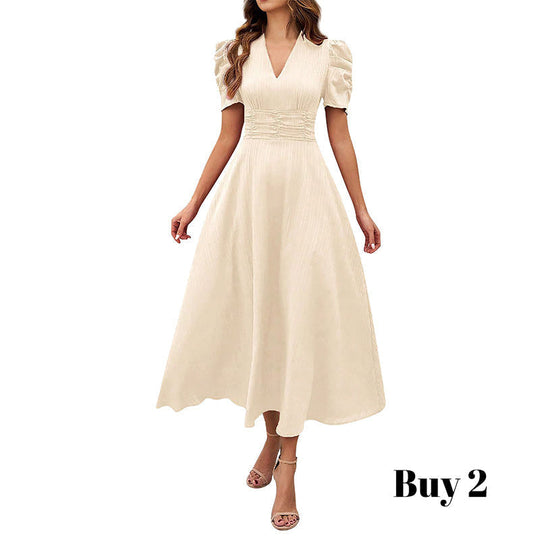 🥳2026 HOT SALE🥳💞50K+ SOLD!💥💕🌿 50% OFF! Elegant Puff Sleeve Dress – V-neck & high waist create hourglass shape. Breathable, wrinkle-resistant. Perfect for mature women. 👗✅
