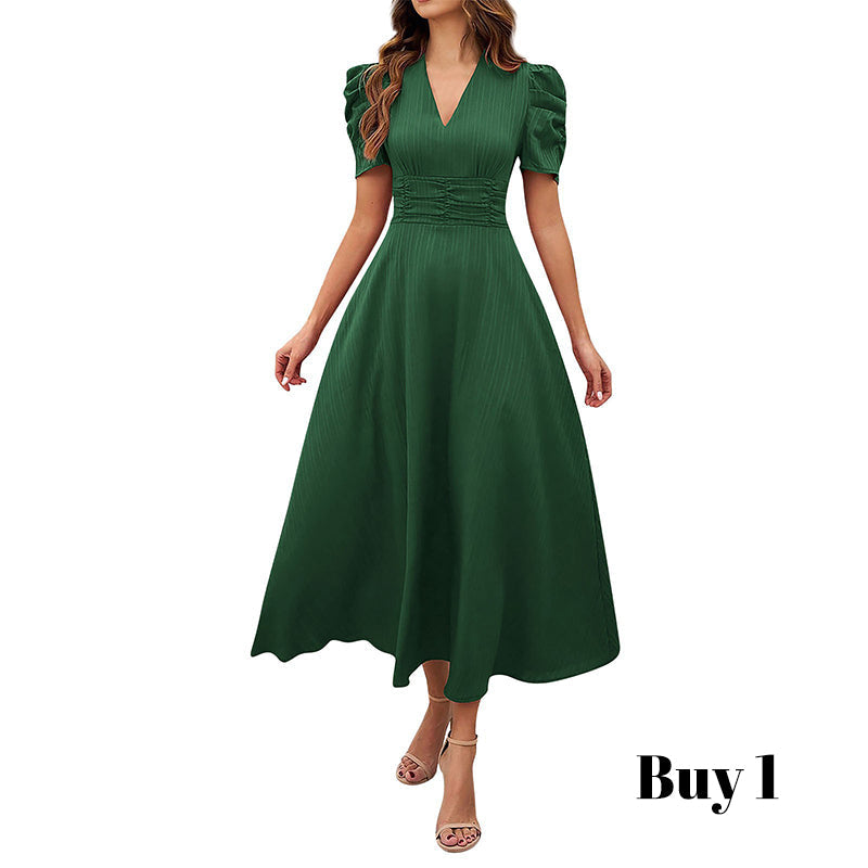 🥳2026 HOT SALE🥳💞50K+ SOLD!💥💕🌿 50% OFF! Elegant Puff Sleeve Dress – V-neck & high waist create hourglass shape. Breathable, wrinkle-resistant. Perfect for mature women. 👗✅