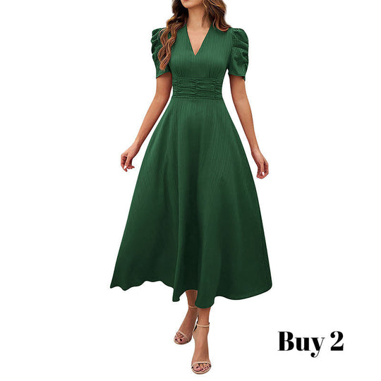 🥳2026 HOT SALE🥳💞50K+ SOLD!💥💕🌿 50% OFF! Elegant Puff Sleeve Dress – V-neck & high waist create hourglass shape. Breathable, wrinkle-resistant. Perfect for mature women. 👗✅