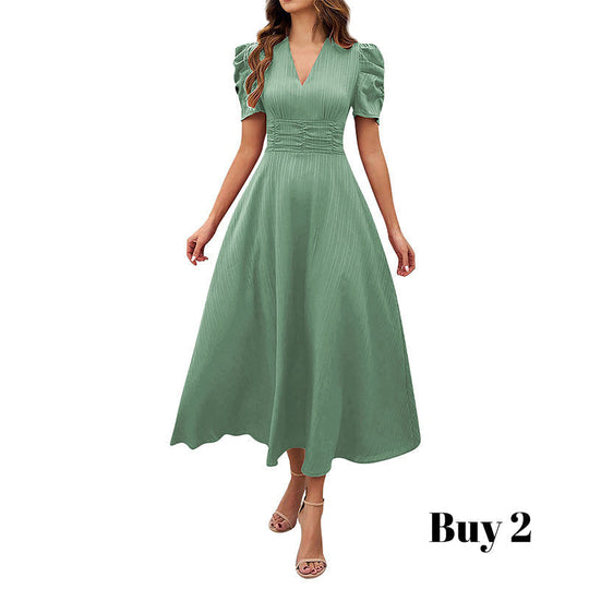 🥳2026 HOT SALE🥳💞50K+ SOLD!💥💕🌿 50% OFF! Elegant Puff Sleeve Dress – V-neck & high waist create hourglass shape. Breathable, wrinkle-resistant. Perfect for mature women. 👗✅