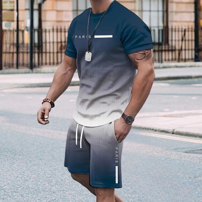 🏖️Summer Cool Deal: ONLY ￡19.99!!😎Men's Gradient Color T-Shirt & Shorts Set