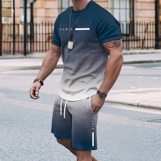 🏖️Summer Cool Deal: ONLY ￡19.99!!😎Men's Gradient Color T-Shirt & Shorts Set