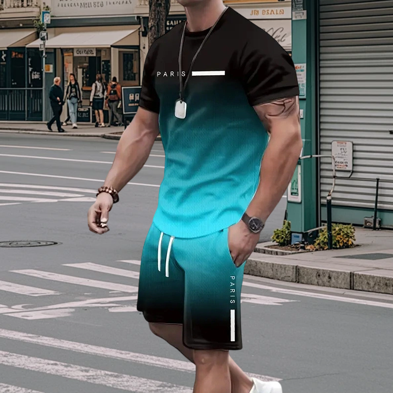 🏖️Summer Cool Deal: ONLY ￡19.99!!😎Men's Gradient Color T-Shirt & Shorts Set