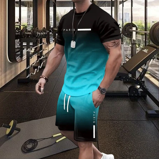 🏖️Summer Cool Deal: ONLY ￡19.99!!😎Men's Gradient Color T-Shirt & Shorts Set