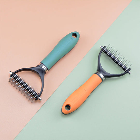 🐕  Last Day Special Price £12.99 !  🐈 Double-Sided Deshedding Pet Grooming Brush – Dual-Sided Design, Ergonomic Handle & Gentle Grooming ✨