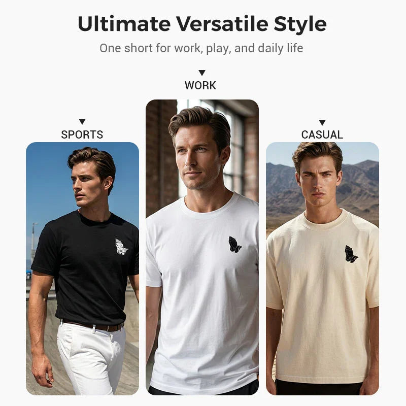 👕50% OFF!🙏Men's Praying Hands Graphic Tee – Cotton, Casual, Symbolic, Versatile ✨