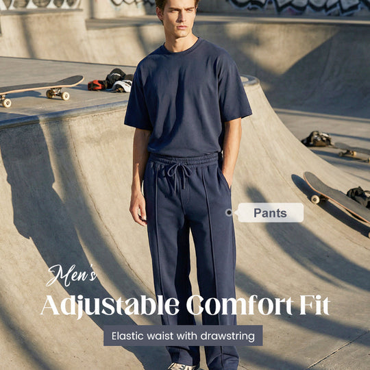 Men's Elastic Waist Drawstring Straight Leg Pants