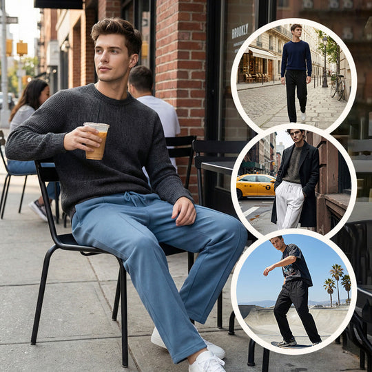 Men's Elastic Waist Drawstring Straight Leg Pants