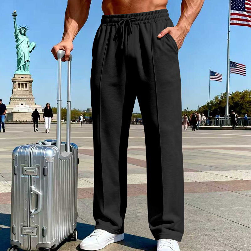 Men's Elastic Waist Drawstring Straight Leg Pants