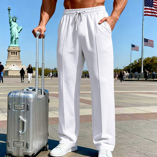 Men's Elastic Waist Drawstring Straight Leg Pants