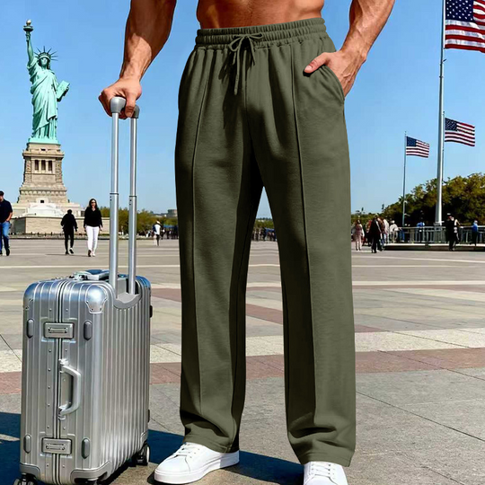 Men's Elastic Waist Drawstring Straight Leg Pants