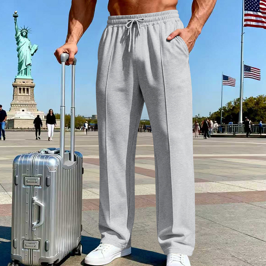 Men's Elastic Waist Drawstring Straight Leg Pants