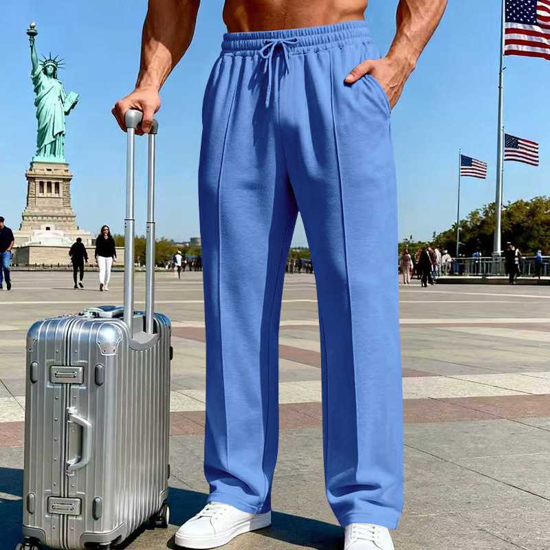 Men's Elastic Waist Drawstring Straight Leg Pants