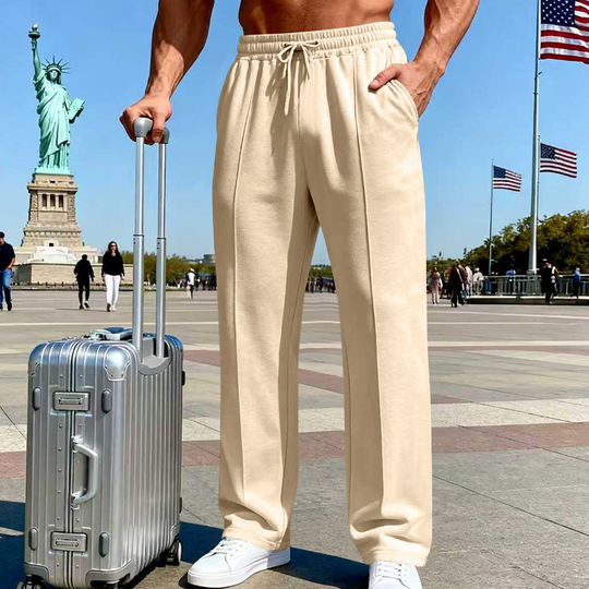 Men's Elastic Waist Drawstring Straight Leg Pants