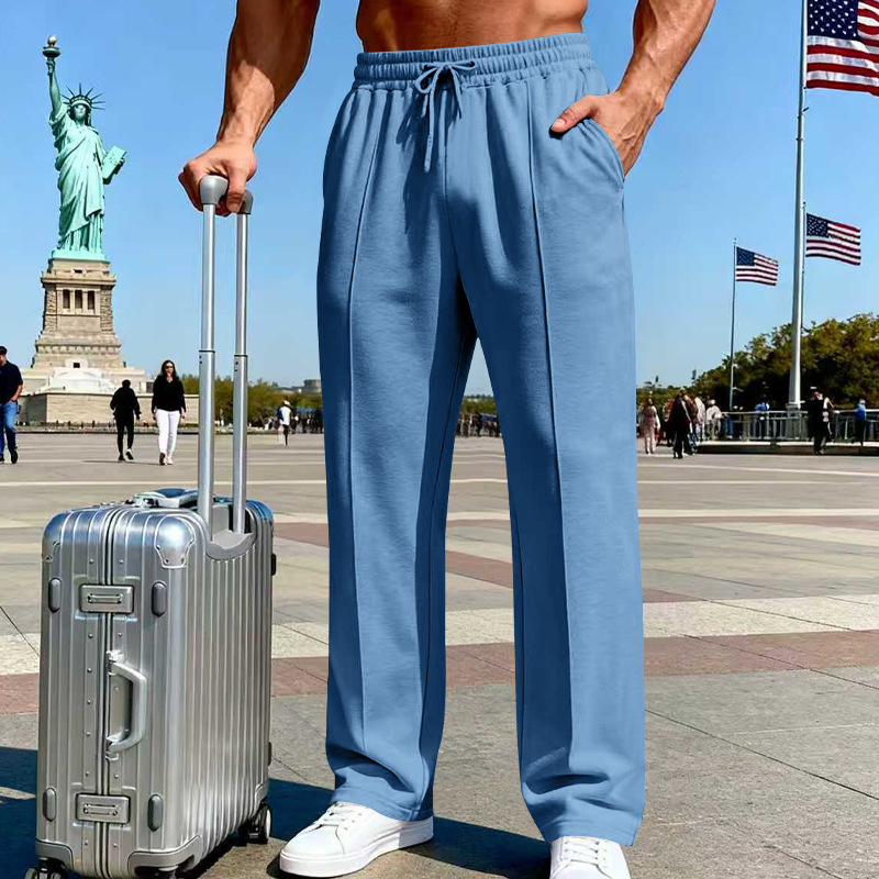 Men's Elastic Waist Drawstring Straight Leg Pants