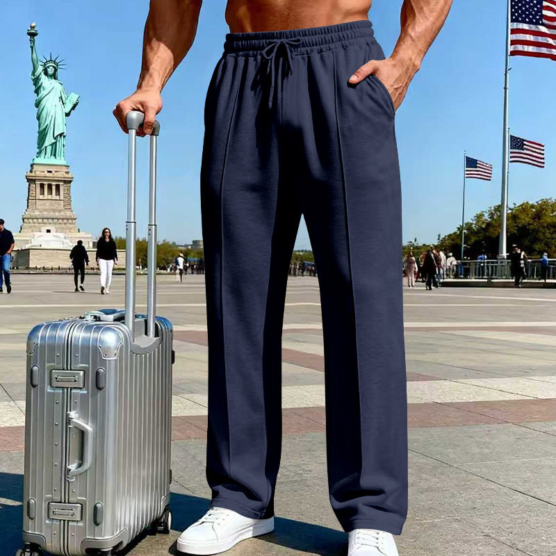 Men's Elastic Waist Drawstring Straight Leg Pants