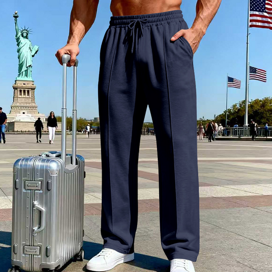 Men's Elastic Waist Drawstring Straight Leg Pants