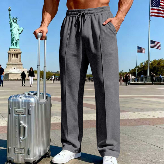 Men's Elastic Waist Drawstring Straight Leg Pants