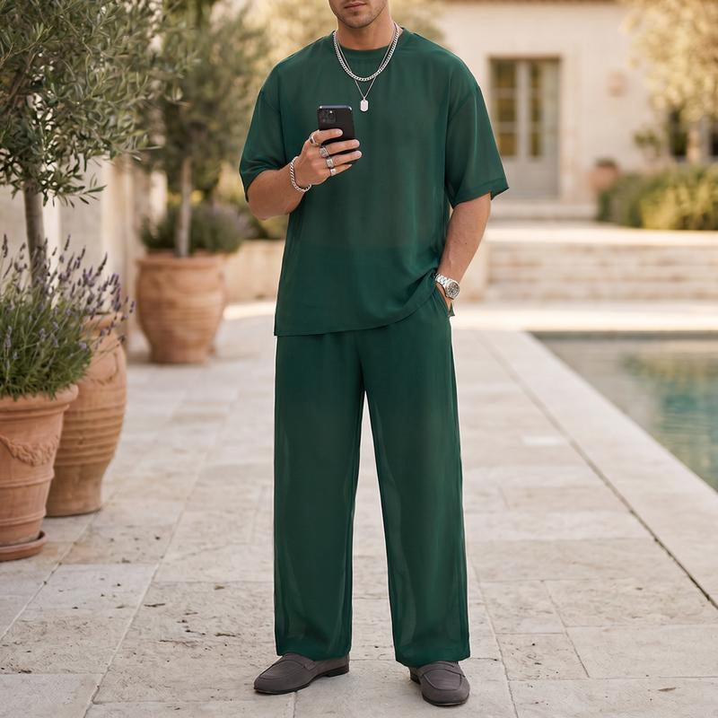 🔥2026 Hot Sale ⏰👔Men's T-Shirt & Wide-Leg Pants 2-Piece Set🎁