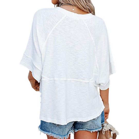 ✨2026 HOT SALE 50% OFF💃🌸Women's Solid Color Splicing Loose Five Points Flare Sleeve T-Shirt