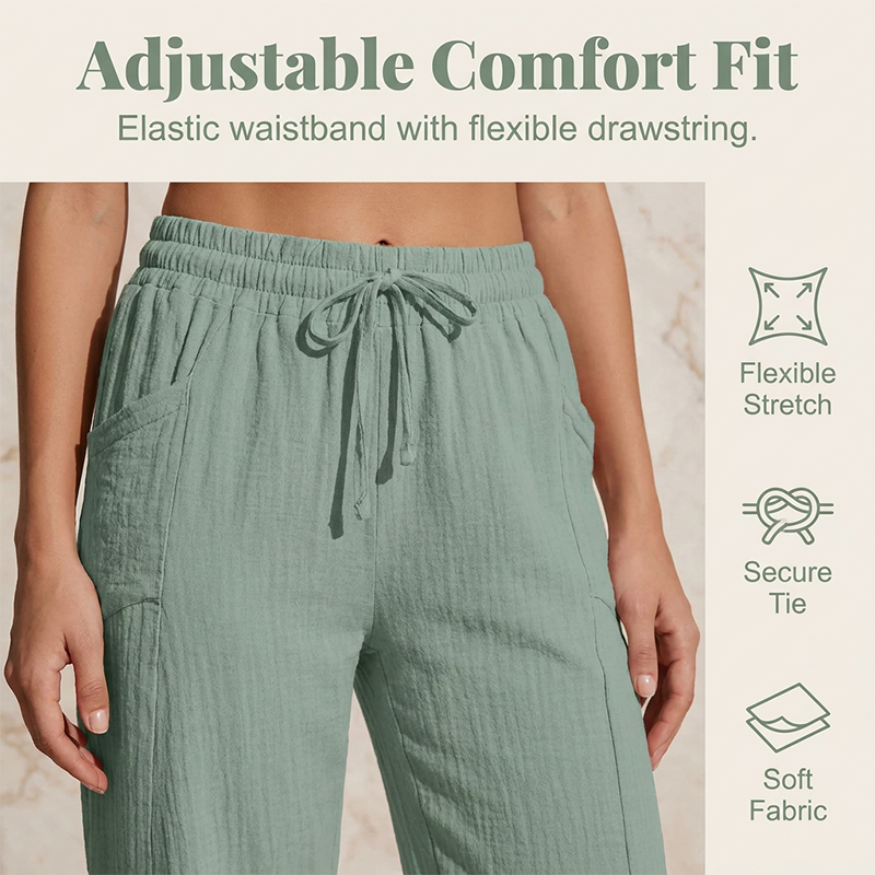🏖️Summer Hot Sale✨Women's Solid-Color Pleated Cotton-Linen Cropped Pants