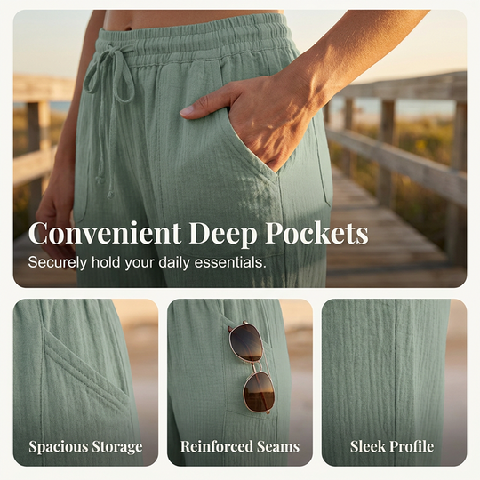 🏖️Summer Hot Sale✨Women's Solid-Color Pleated Cotton-Linen Cropped Pants