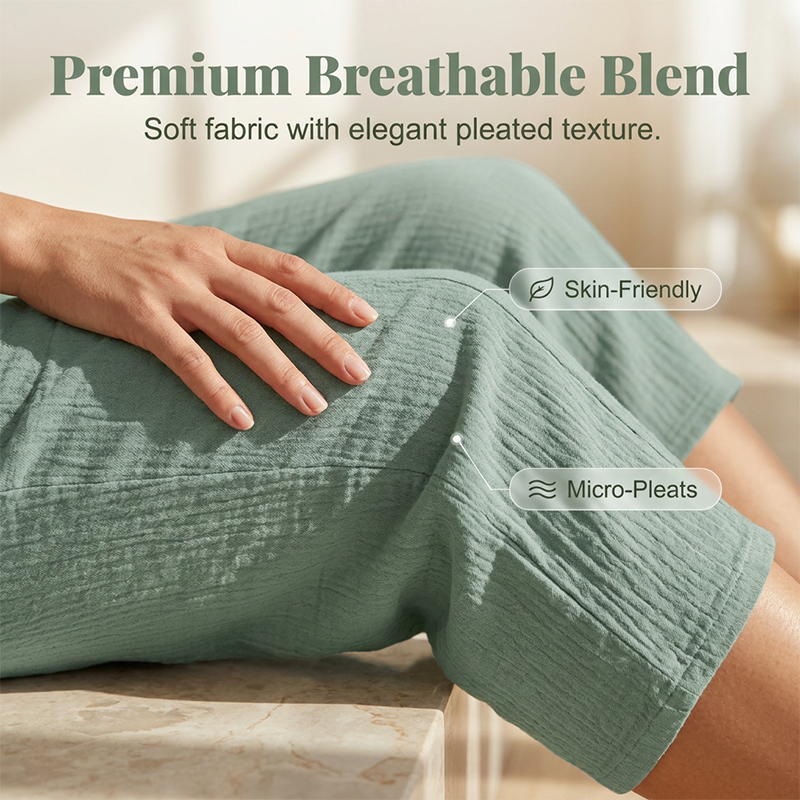 🏖️Summer Hot Sale✨Women's Solid-Color Pleated Cotton-Linen Cropped Pants
