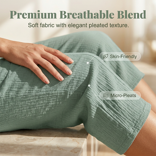 🏖️Summer Hot Sale✨Women's Solid-Color Pleated Cotton-Linen Cropped Pants