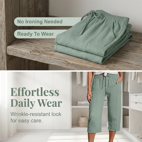 🏖️Summer Hot Sale✨Women's Solid-Color Pleated Cotton-Linen Cropped Pants