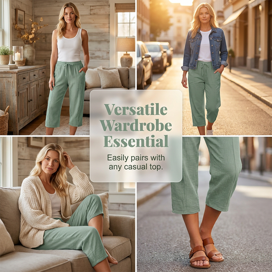 🏖️Summer Hot Sale✨Women's Solid-Color Pleated Cotton-Linen Cropped Pants
