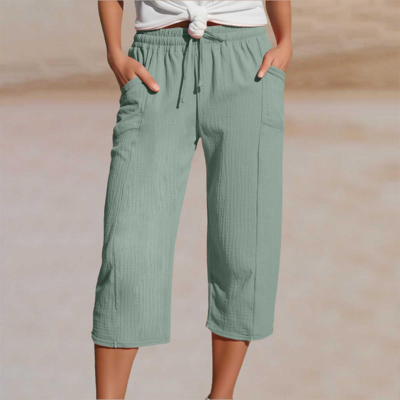 🏖️Summer Hot Sale✨Women's Solid-Color Pleated Cotton-Linen Cropped Pants