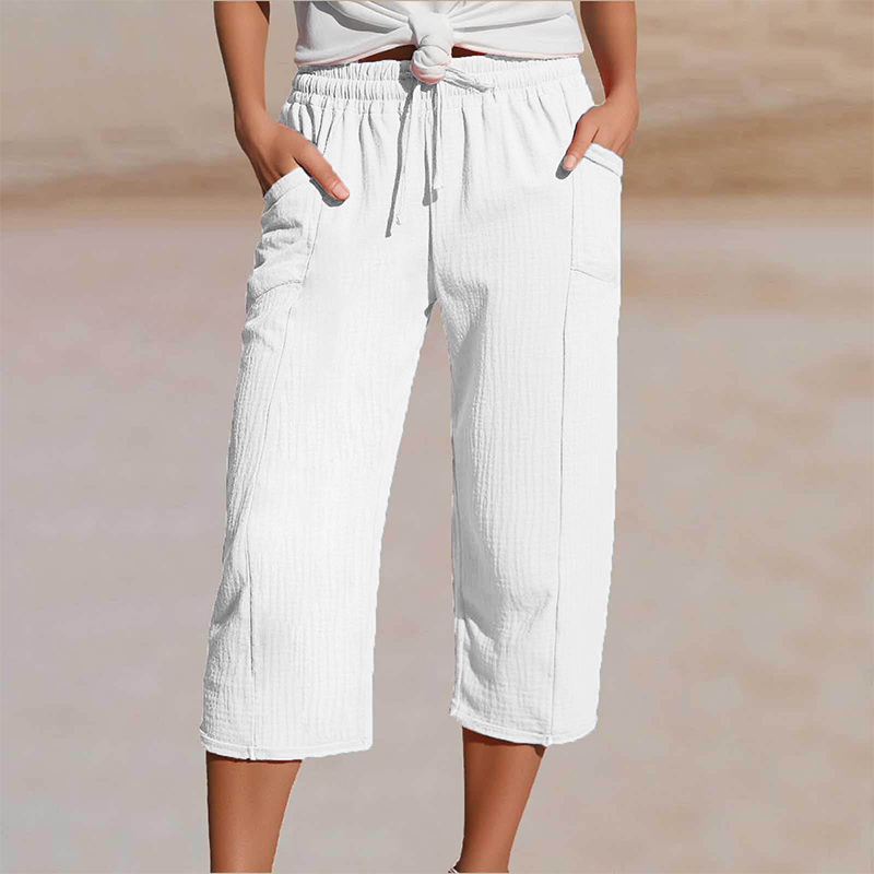 🏖️Summer Hot Sale✨Women's Solid-Color Pleated Cotton-Linen Cropped Pants