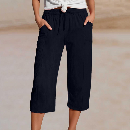 🏖️Summer Hot Sale✨Women's Solid-Color Pleated Cotton-Linen Cropped Pants