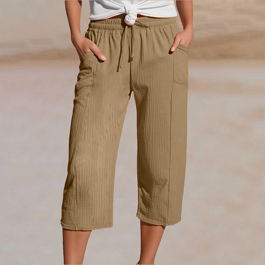 🏖️Summer Hot Sale✨Women's Solid-Color Pleated Cotton-Linen Cropped Pants