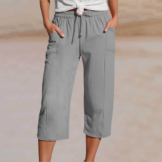 🏖️Summer Hot Sale✨Women's Solid-Color Pleated Cotton-Linen Cropped Pants
