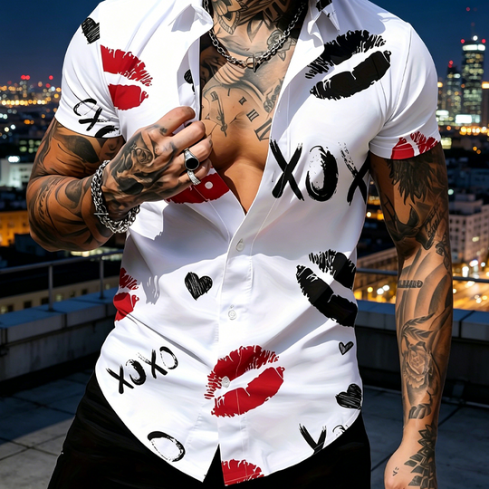 💋 LIMITED-TIME 50% OFF! ✨ Men's Kiss Print Button-Up Shirt – Playful, Lightweight, Vibrant 👔