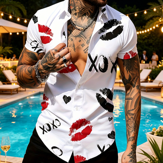 💋 LIMITED-TIME 50% OFF! ✨ Men's Kiss Print Button-Up Shirt – Playful, Lightweight, Vibrant 👔