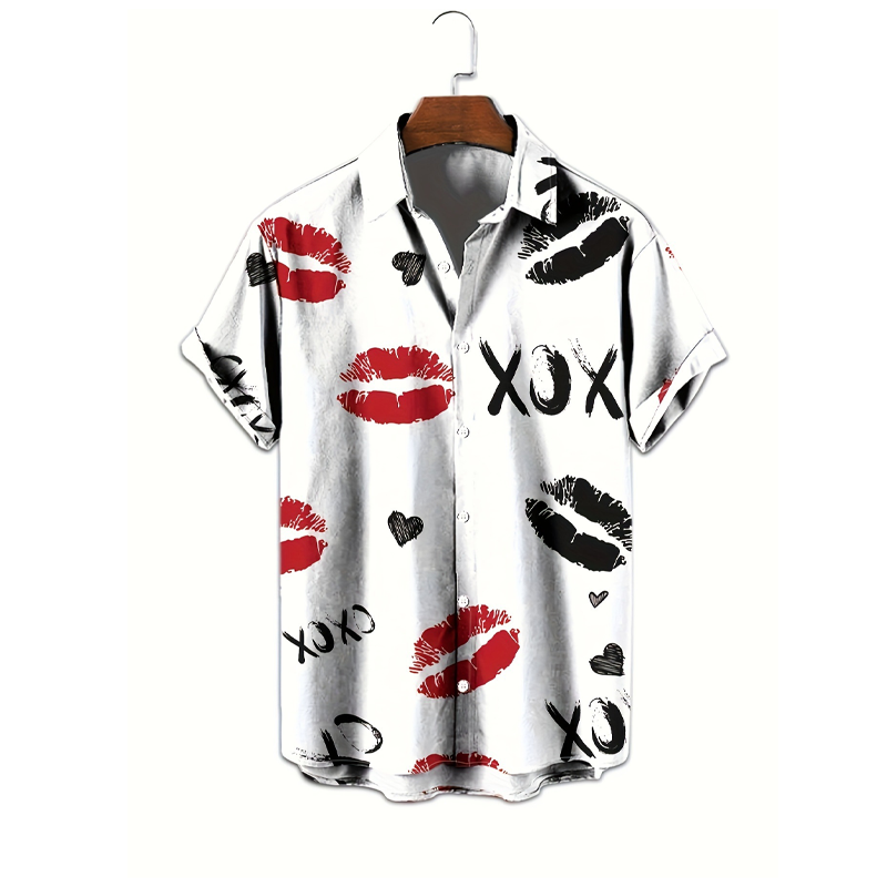 💋 LIMITED-TIME 50% OFF! ✨ Men's Kiss Print Button-Up Shirt – Playful, Lightweight, Vibrant 👔