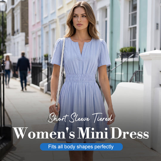 📢📢40% OFF !! ⏰Women's Short Sleeve Tiered Mini Dress
