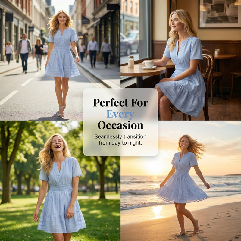 📢📢40% OFF !! ⏰Women's Short Sleeve Tiered Mini Dress