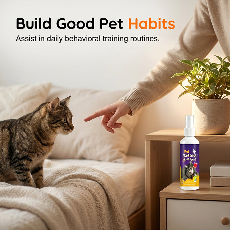 🥳2026 HOT SALE🥳💞50K+ SOLD!🐱🚫 50% OFF! Pet Boundary Spray – Citrus formula, safe around kids. Reusable, effective. Teach boundaries without stress. 💚✨