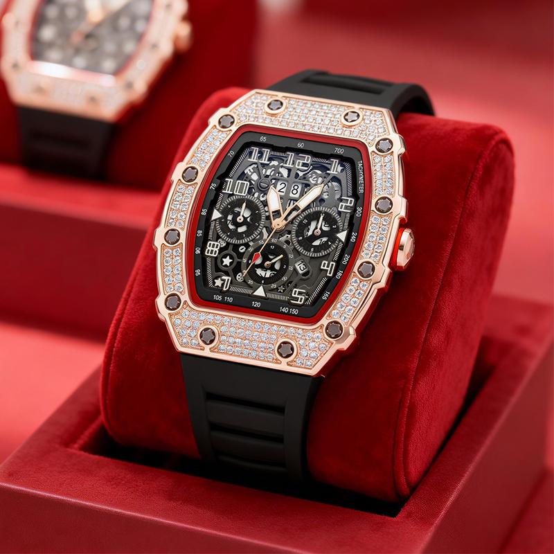⌚Men's Luxury barrel-shaped watch Rhinestone Embellished Watch